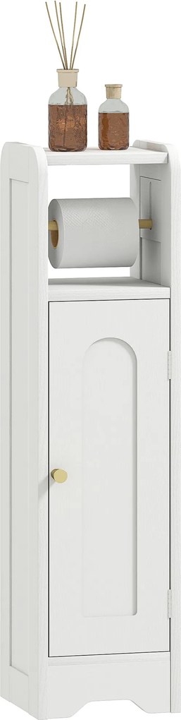 HOMCOM Keskeny Fürdőszobai Szekrény 21x20x79 cm Állítható Polccal, Levehető WC Papírtartóval és Ívelt Ajtóval Kisméretű Terekhez, Fehér | Aosom