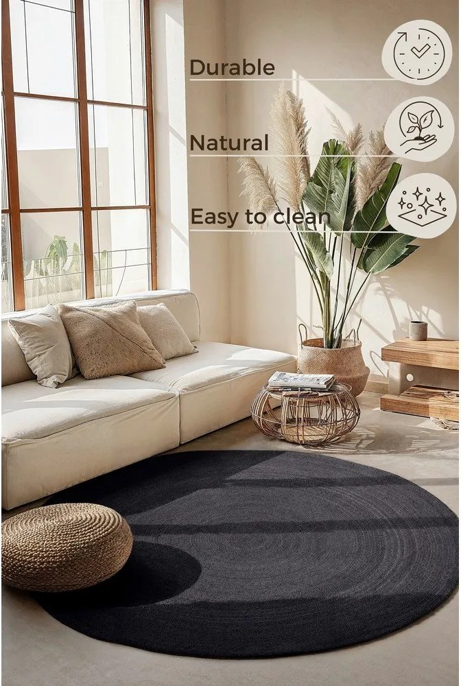 Fekete kétoldalas-kézi szövésű juta kerek szőnyeg ø 140 cm Braided – Hanse Home