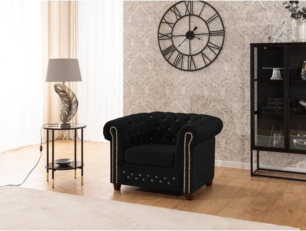 Fekete bársony chesterfield fotel York Blik – Ropez