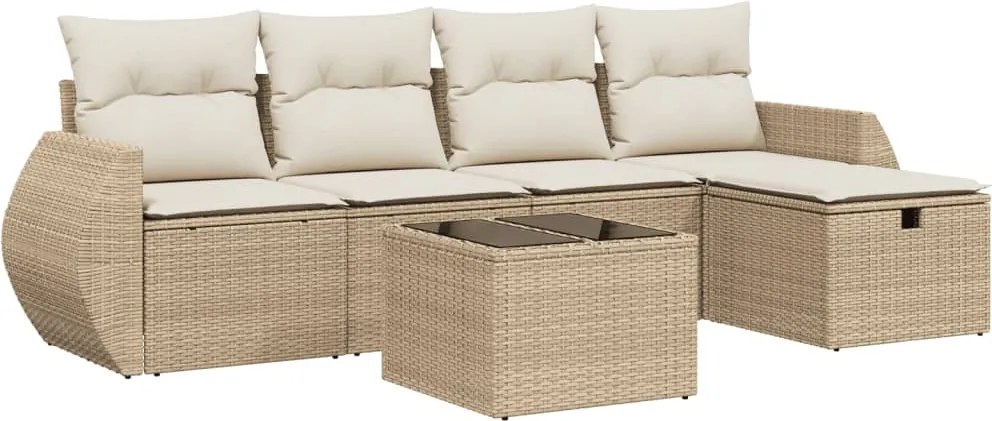vidaXL 6 részes bézs polyrattan kerti ülőgarnitúra párnával