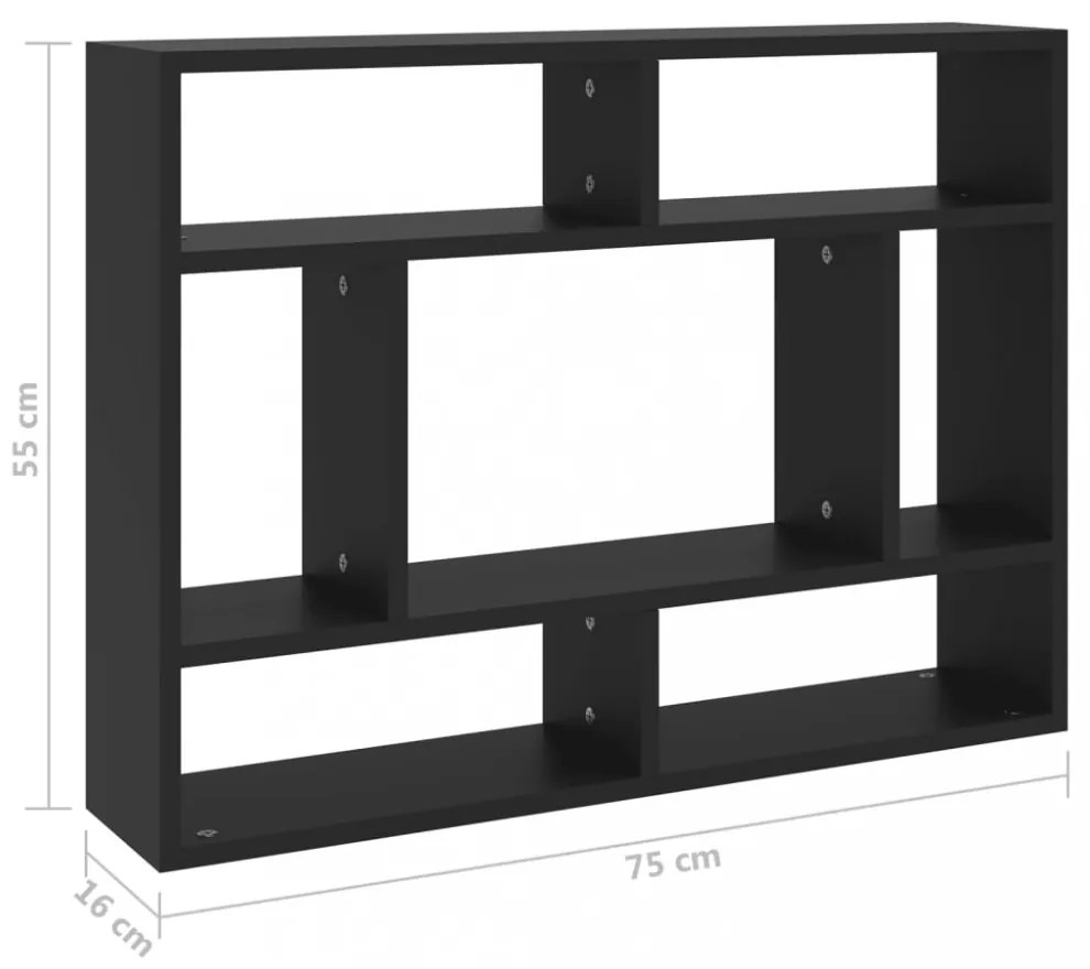 fekete szerelt fa fali polc 75 x 16 x 55 cm