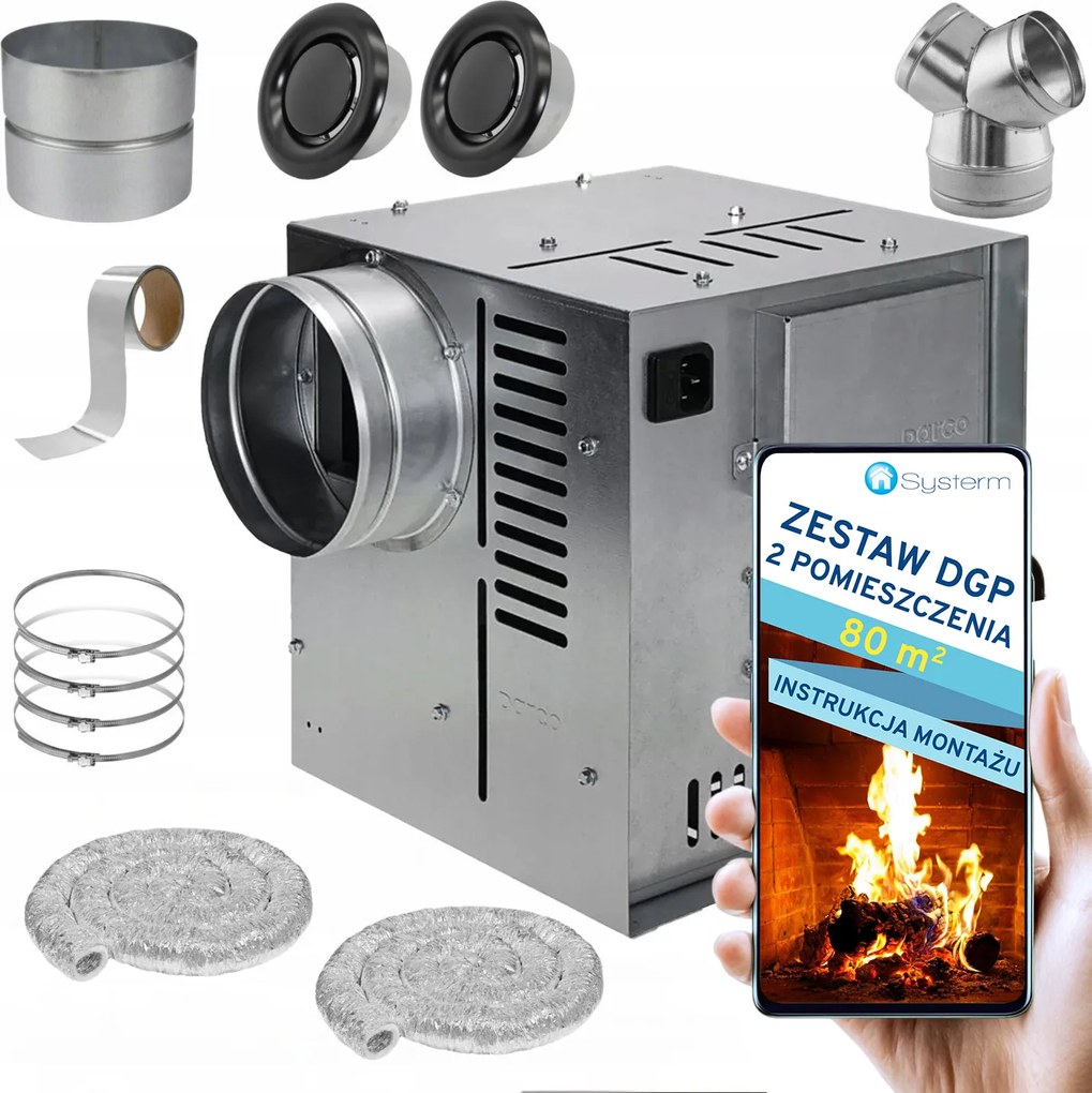 Kandalló Turbina Kandallóventilátor Szett Dgp 2 helyiség 80m2