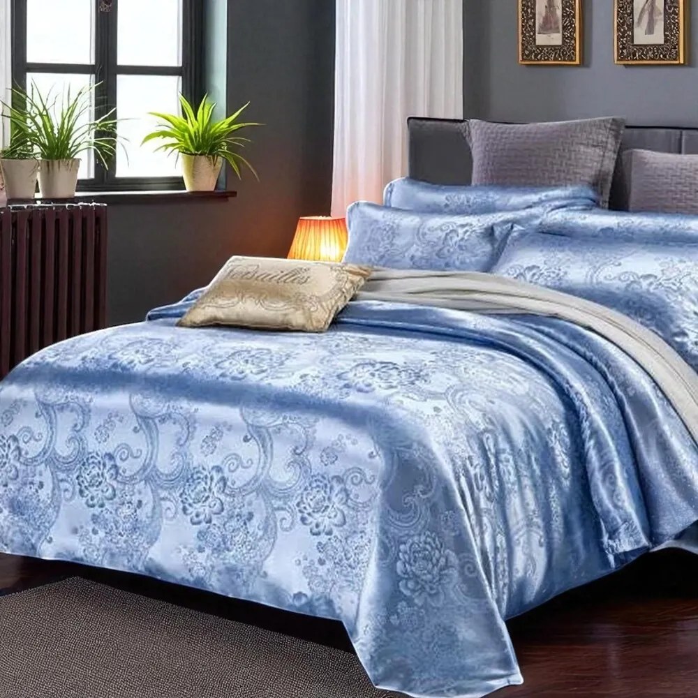 Szatén ágynemű GORA BLUE 3 részes 140x200 cm