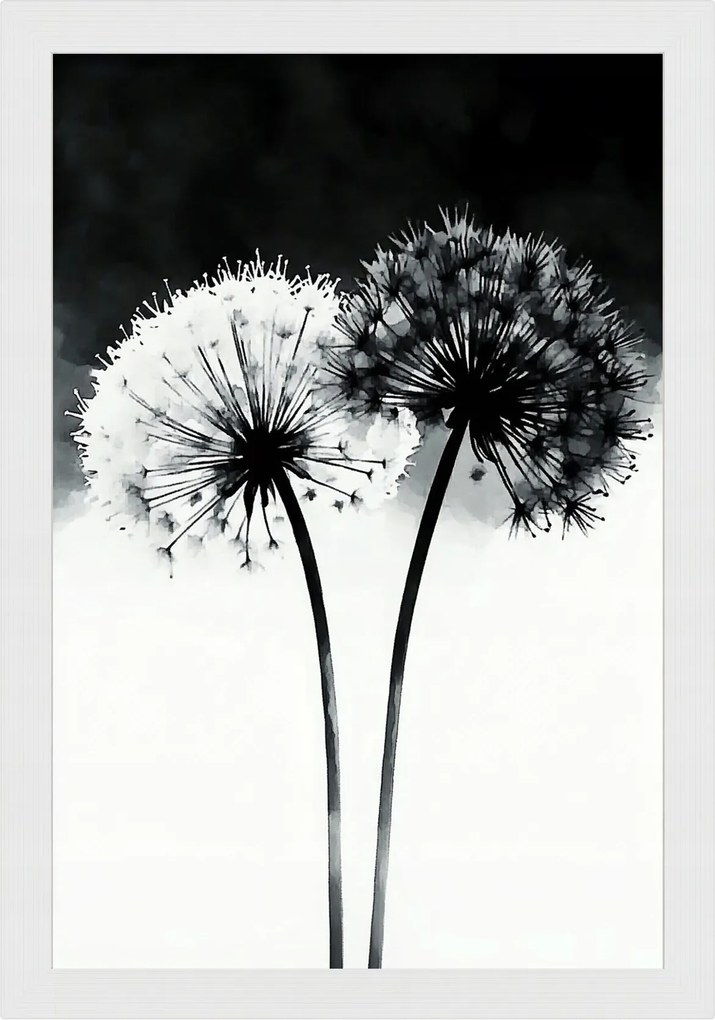 Poszter Keret Fa Grafika Modern Virágok Pitypang Fekete-fehér 40x60