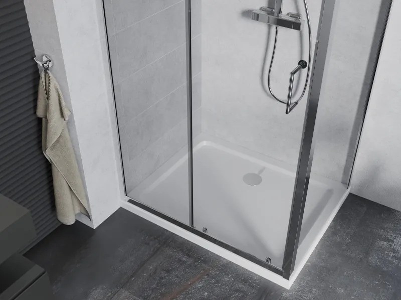 Mexen Apia 120 x 90 cm-es, átlátszó, króm eltolható zuhanykabin + Flat zuhanytálca - 840-120-090-01-00-4010