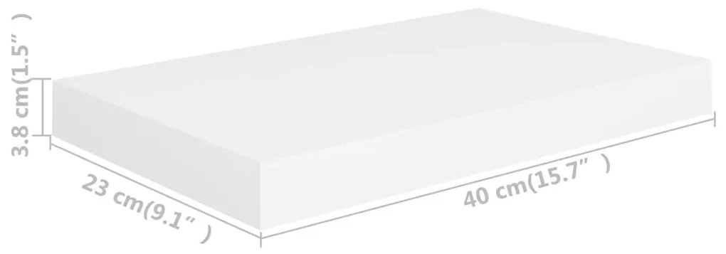 4 db fehér MDF lebegő fali polc 40 x 23 x 3,8 cm