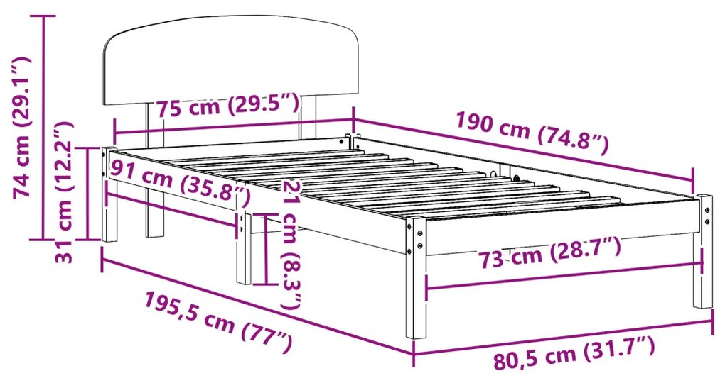 Ágykeret fejtámlával Barna 75 x 190 cm Tömör fenyőfa