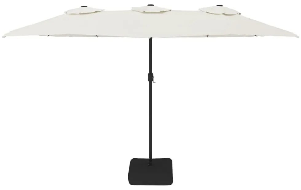 homokfehér dupla tetős napernyő LED-ekkel 449x265 cm