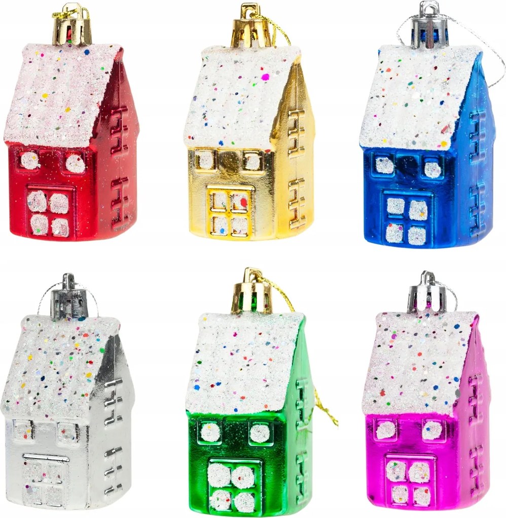 Karácsonyfadísz Házikó Medál Műanyag Nád Szett 6DB-OS