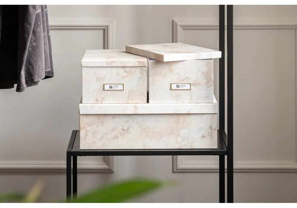 Bézs fedeles karton tárolódoboz szett 3 db-os 31x47x15,5 cm Inge Paper Laminate – Bigso