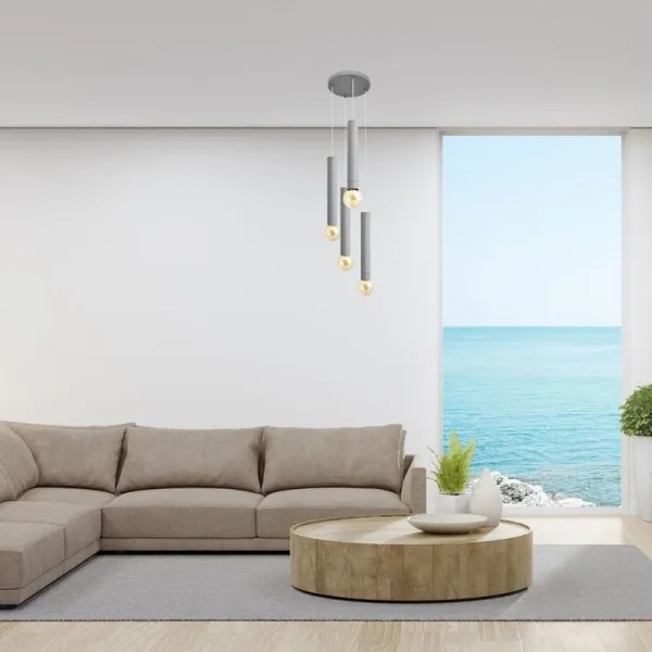 Csillár zsinóron TUBA 4xE27/15W/230V szürke