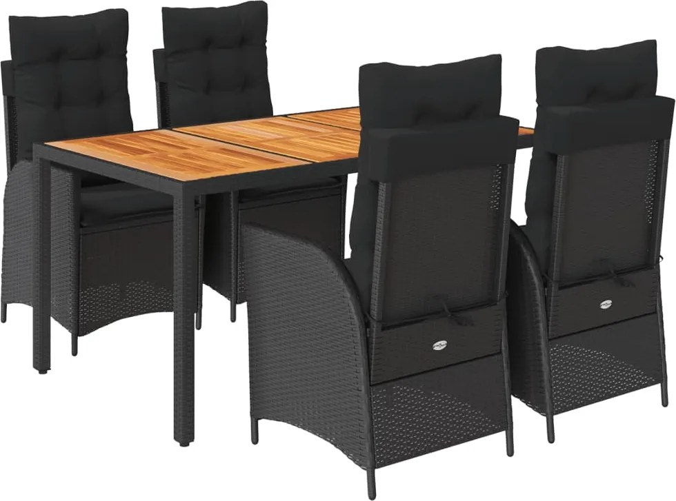 vidaXL 5 részes fekete polyrattan kerti étkezőgarnitúra párnákkal