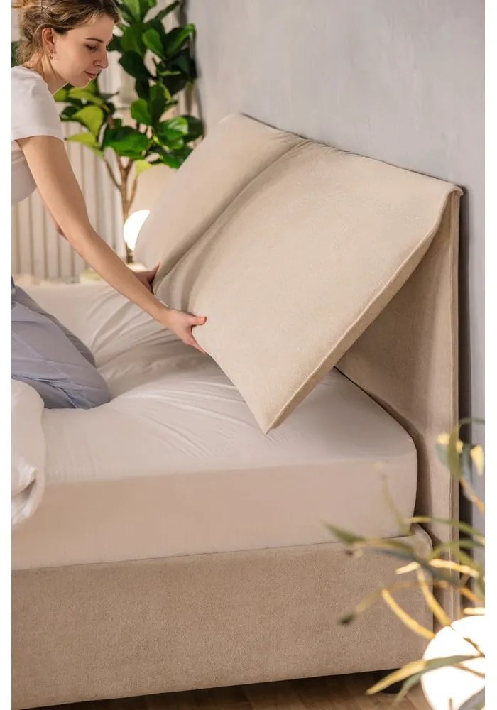Bézs kárpitozott ágyneműtartós franciaágy ágyráccsal 180x200 cm Thessa Pillow – Bonami Selection