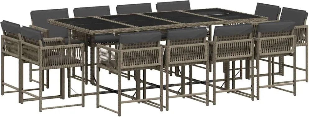 vidaXL 13 részes szürke polyrattan kerti ülőgarnitúra párnákkal