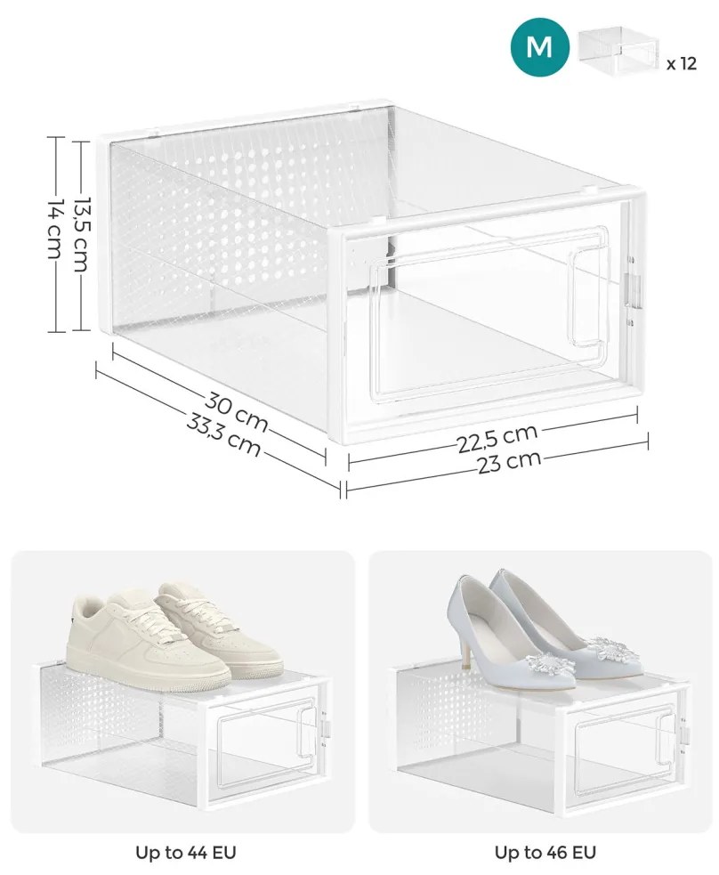 Nagy méretű cipőtároló doboz, műanyag tároló 12db, átlátszó 33x23x14cm