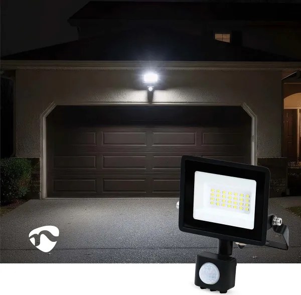 Nedis LLFLP16BLK - LED reflektor mozgás- és szürkületi érzékelővel LED/20W/230V IP44