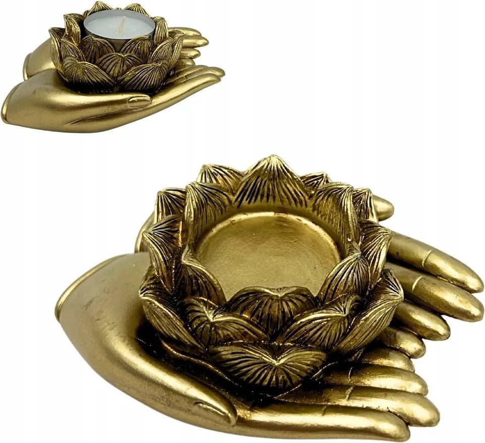 Arany Glamour Gyertyatartó Tealight Kéz Ajándék Dekoráció