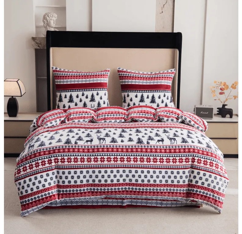 Mikroplüss TWINKLE CHRISTMAS ágyneműhuzat szett színes + Mikroplüss lepedő SOFT 90x200 cm fehér, egyszemélyes