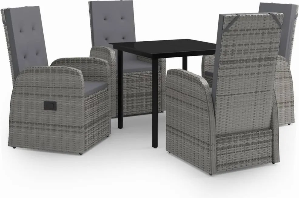 vidaXL 5 részes szürke kerti étkezőgarnitúra párnákkal