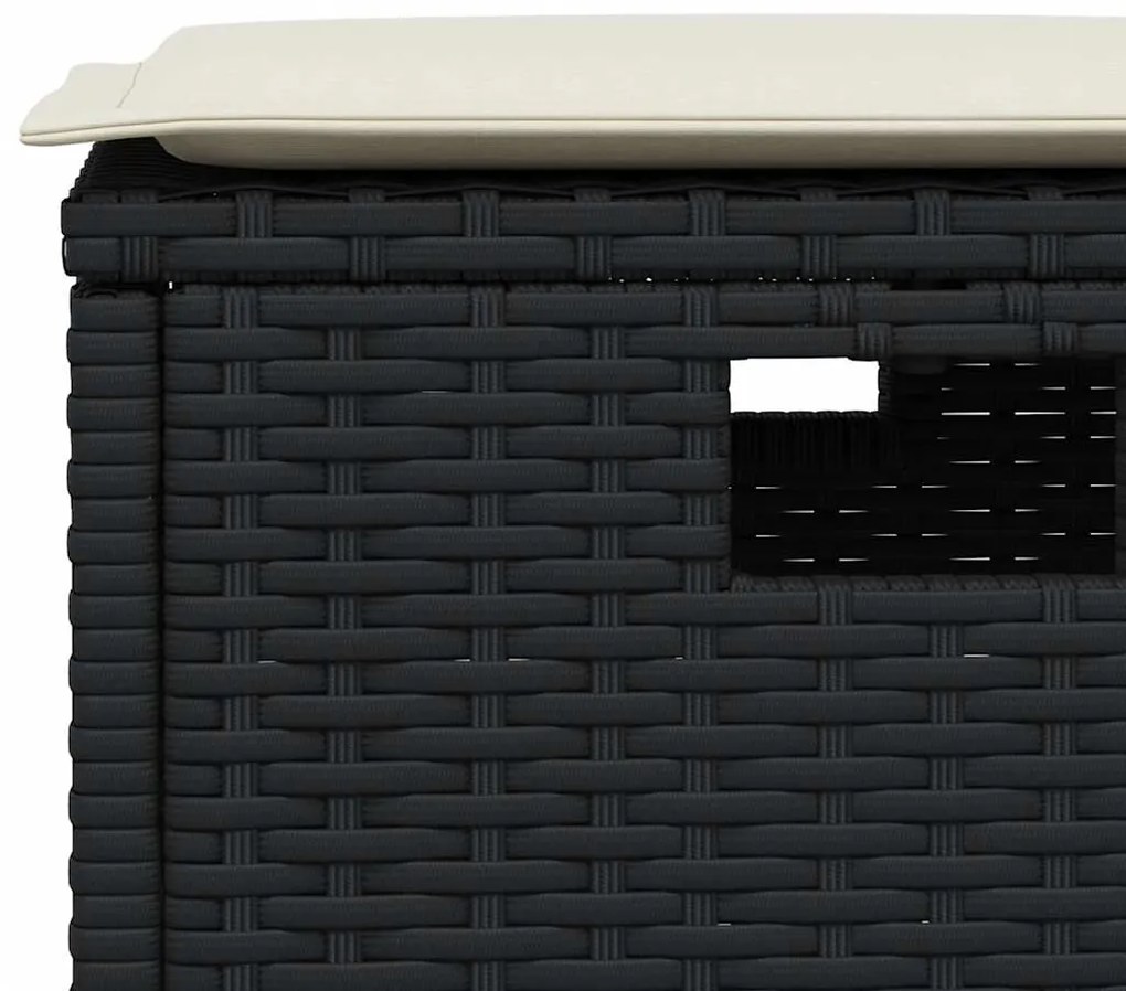 6 részes fekete polyrattan kerti ülőgarnitúra párnával L-alakú