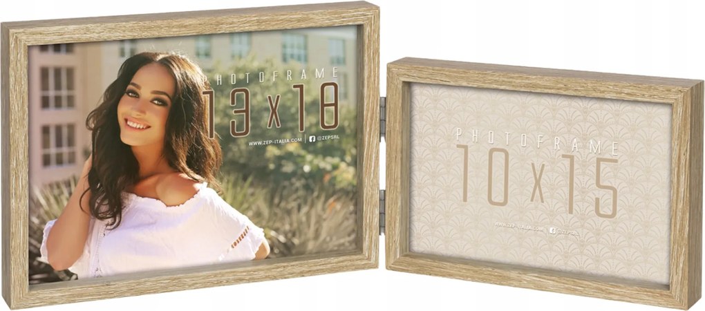 Dupla képkeret két képhez 10x15 13x18 vízszintes modern barna