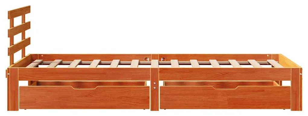 viaszbarna tömör fenyőfa ágykeret fiókokkal 75 x 190 cm
