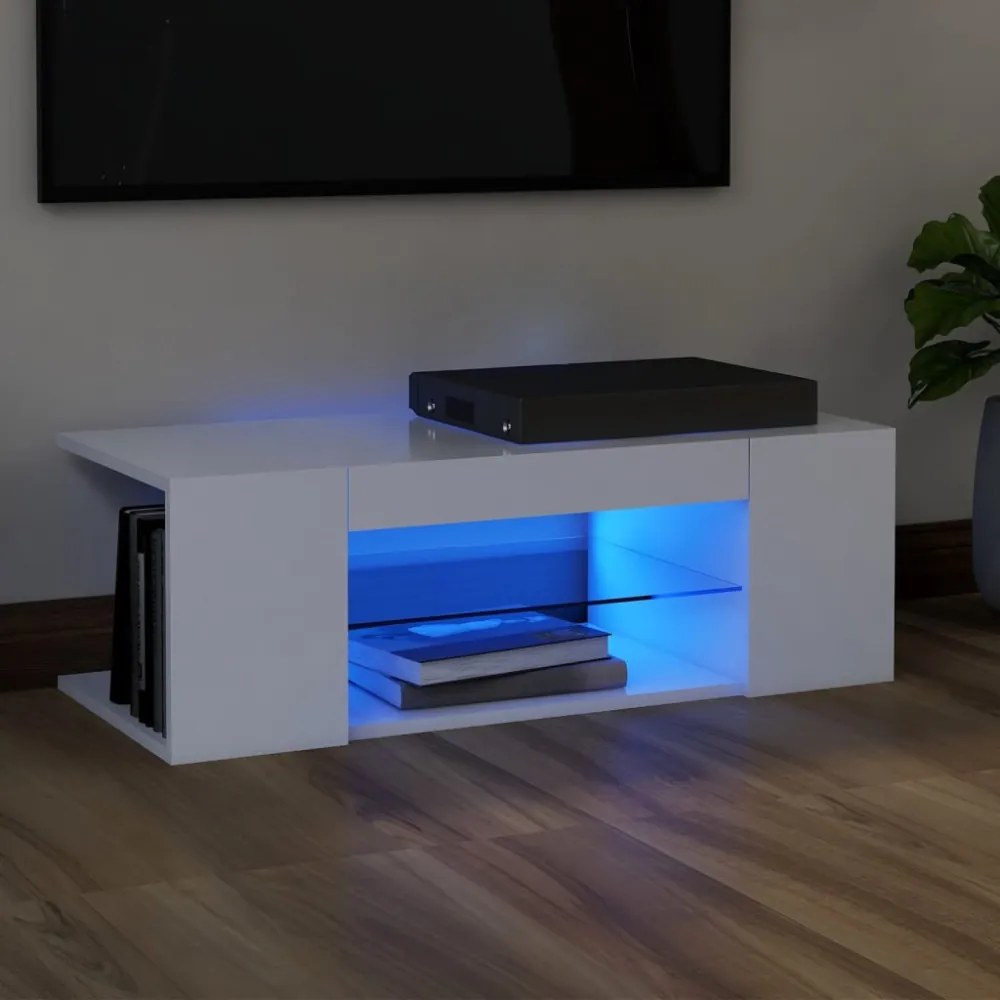 fehér TV-szekrény LED-lámpákkal 90 x 39 x 30 cm