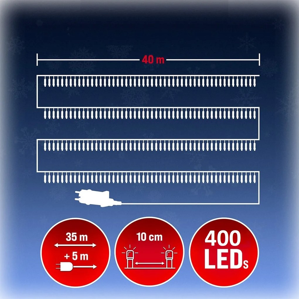 SIMPLE karácsonyi fényfüzér, 40m, hideg fehér Monzana
