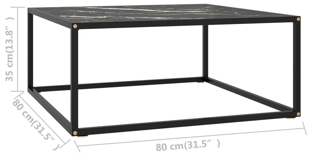 Fekete dohányzóasztal fekete márvány mintás üveggel 80x80x35 cm