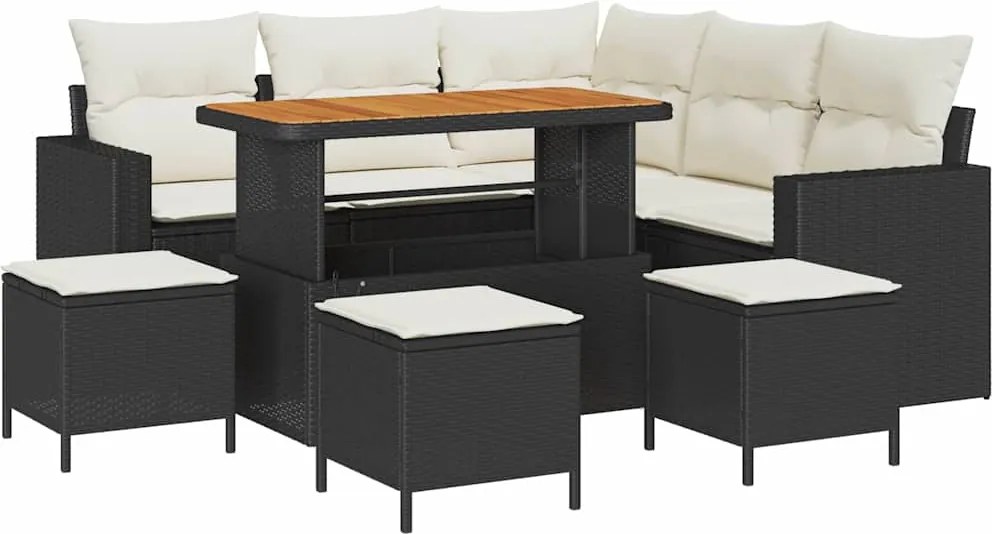 vidaXL Kerti Kanapé Szett 9 pcs Fekete polirattan