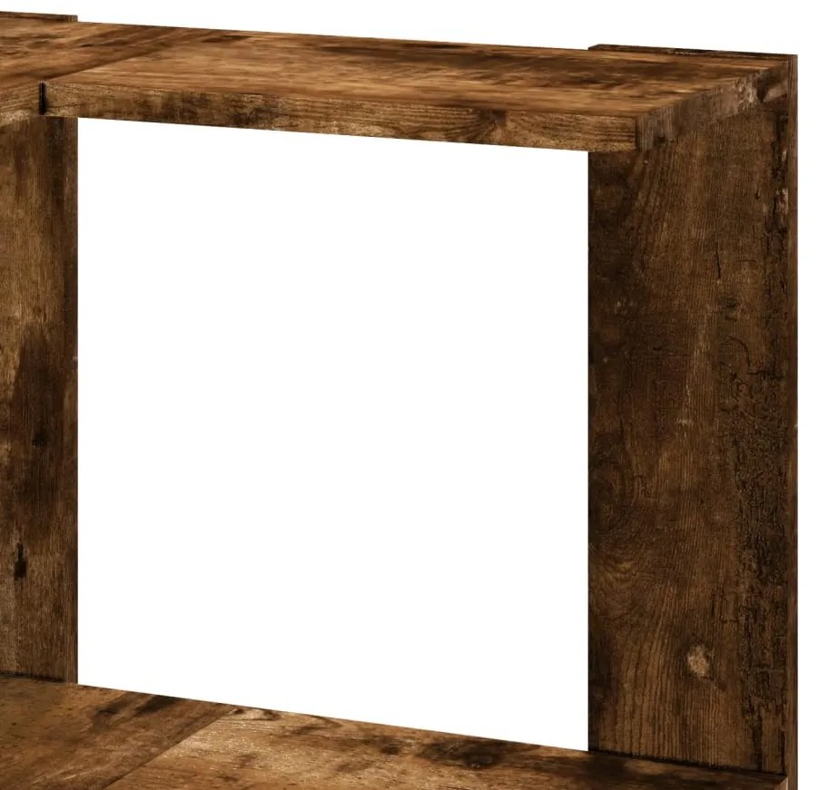 3 szintes füstös tölgy szerelt fa sarok könyvespolc 50x50x102cm