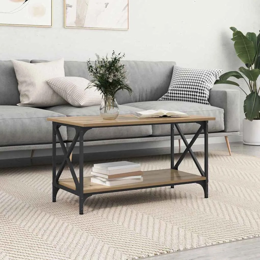 Dohányzóasztal kézműves tölgy 80 x 45 x 45.5 cm Faanyag