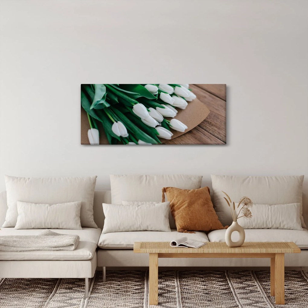 Egy csokor fehér tulipán képe (120x50 cm)