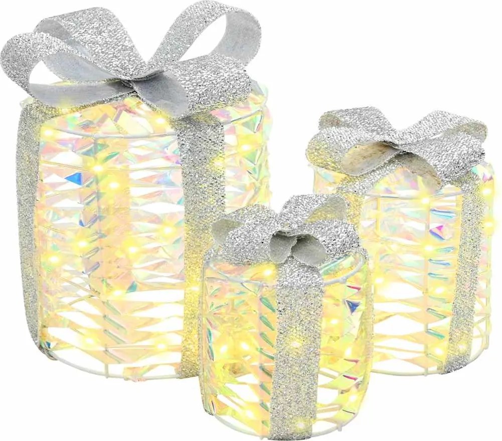 vidaXL Ajándékdoboz Dekoráció 3 pcs Meleg fehér 20 x 20 x 20 cm PET