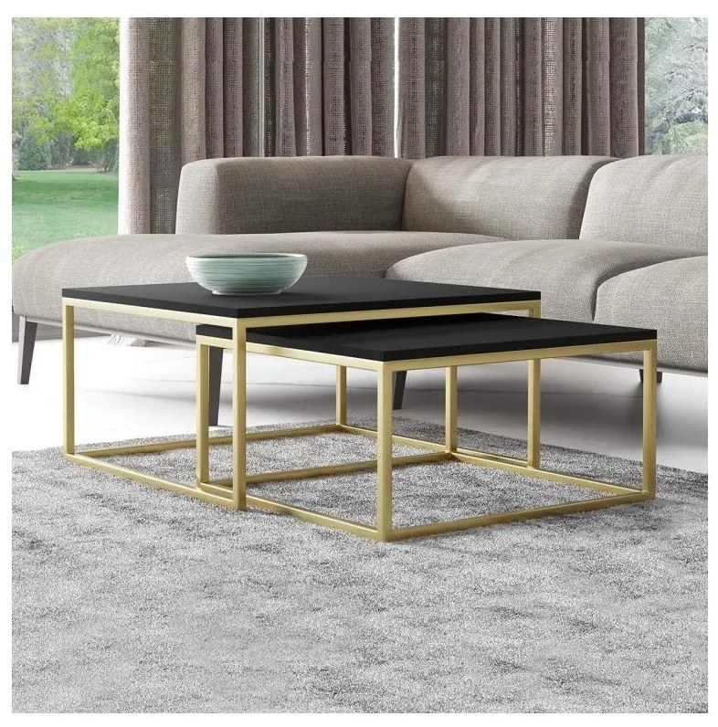 KÉSZLET 2x Kávésasztal DUAL fekete/arany