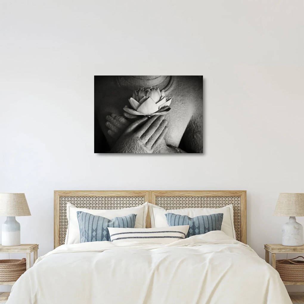 Üveg kép - Lótusz Buddha kezében (70x50 cm)
