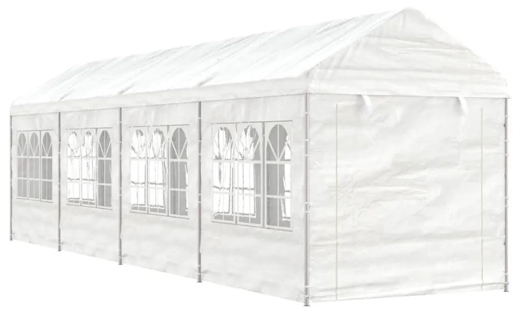 Fehér polietilén pavilon tetővel 8,92 x 2,28 x 2,69 m