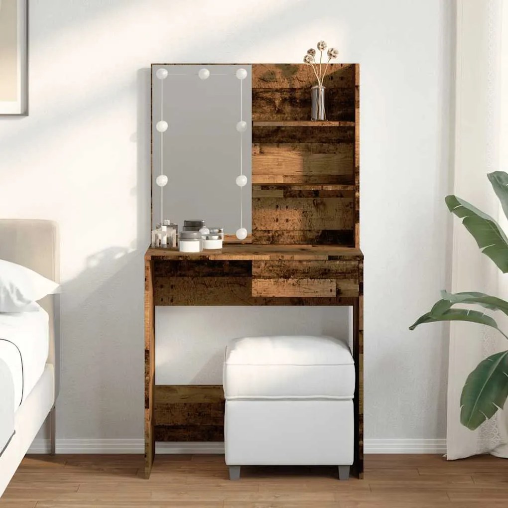 antik fa fésülködőasztal LED-del 74,5 x 40 x 141 cm