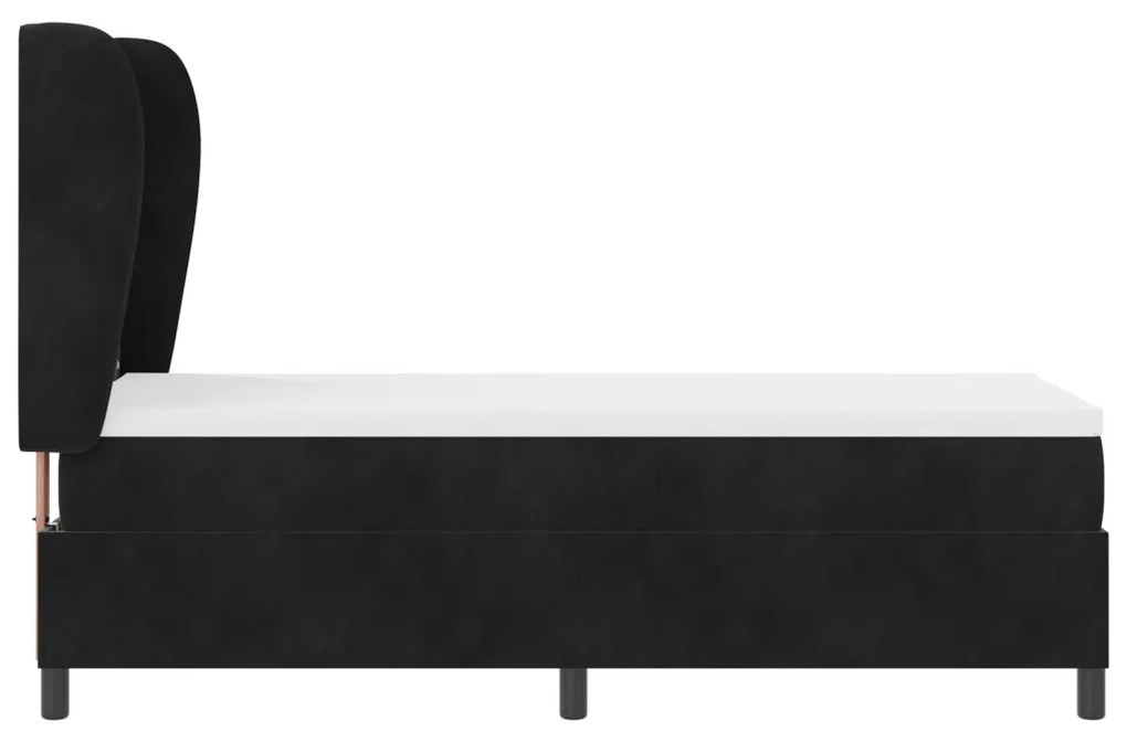 Boxspring Ágy Mattal Fekete Színben, 80x200 cm Bársony