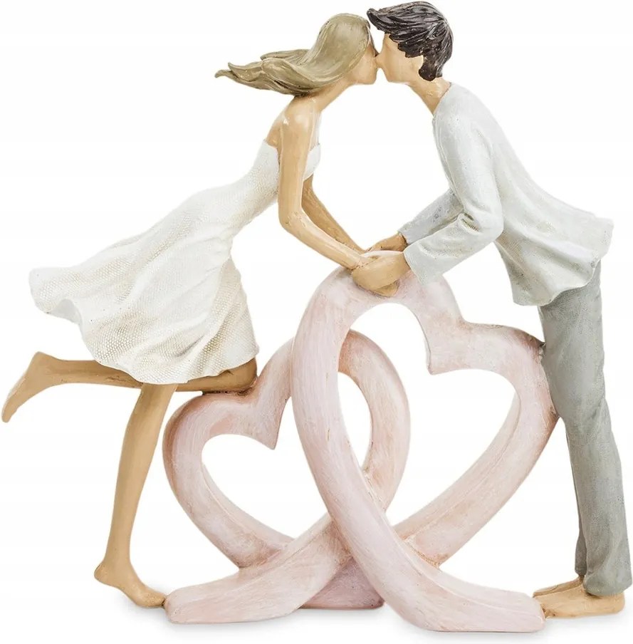 Szerelmes Pár Figura Szívvel 23cm Rózsaszín Szürke 25