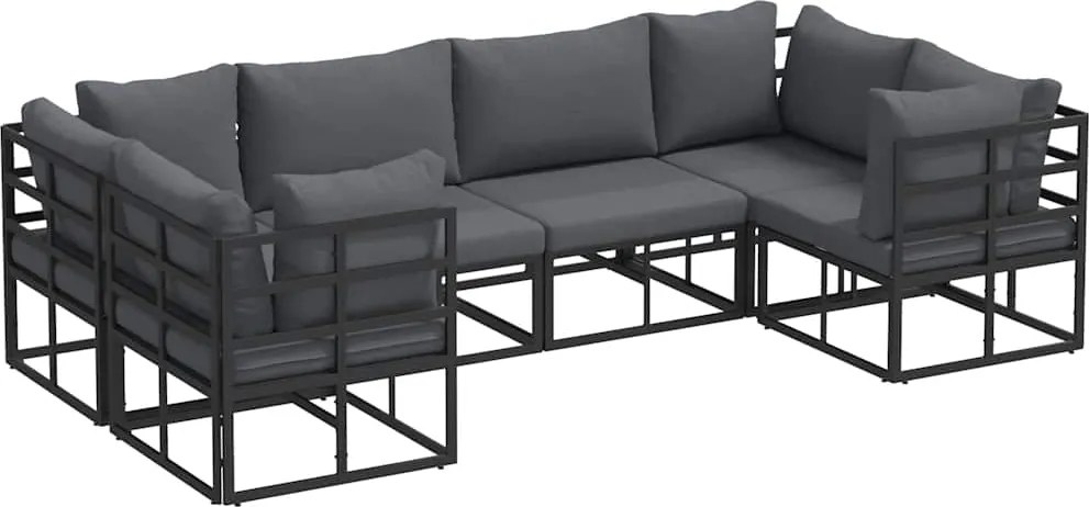 vidaXL Kerti Kanapé Szett párnával 6 pcs Fekete Alumínium