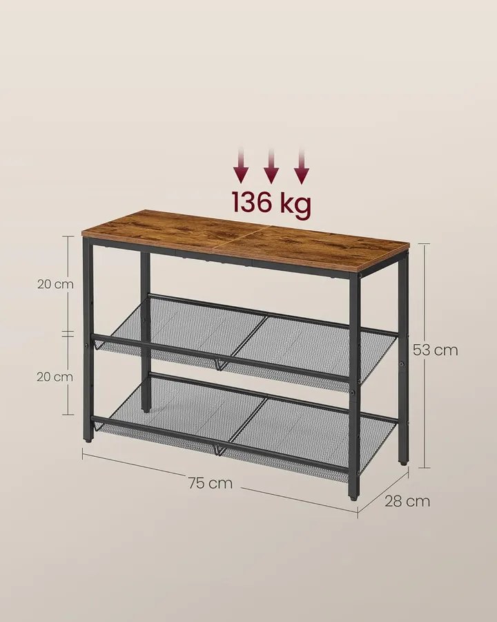 VASAGLE cipőtartó állvány 8x75x53cm, barna–tintafekete