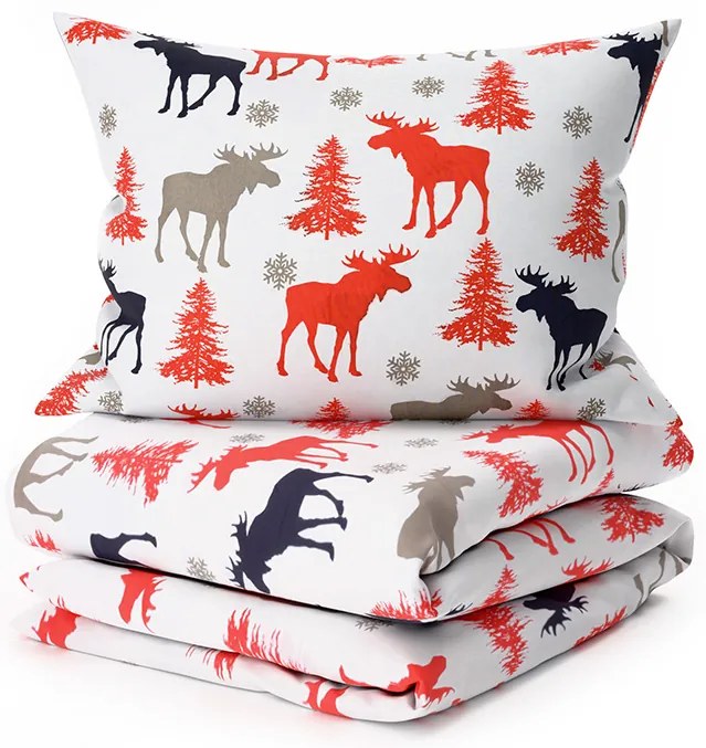 CHRISTMAS MOOSE fehér pamut ágyneműhuzat Ágyneműhuzat mérete: 70 x 90 cm | 140 x 220 cm