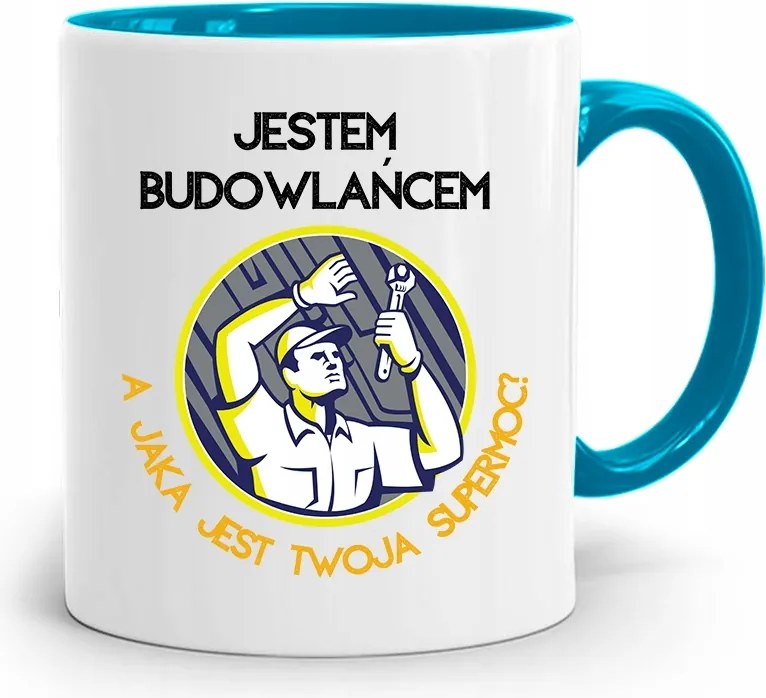 Kék Építős Bögre És MI Az Erőd fényképes nyomtatással