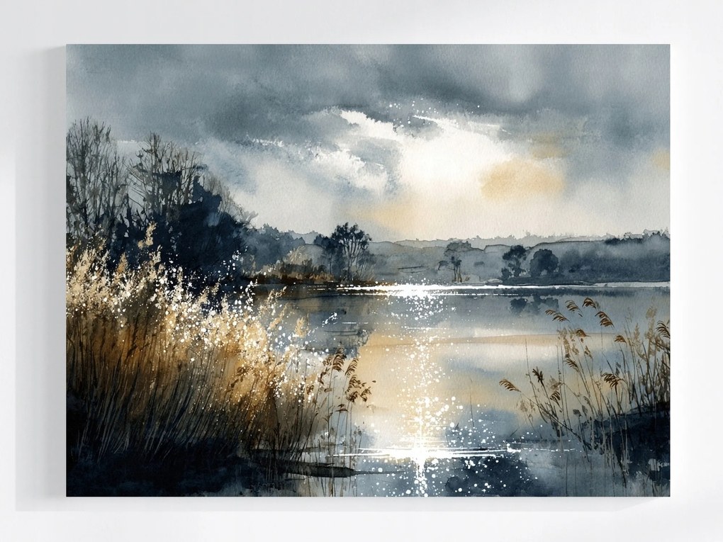 Vászonkép Canvas Tájkép Tó Mazury Fűpart Nap 100x75