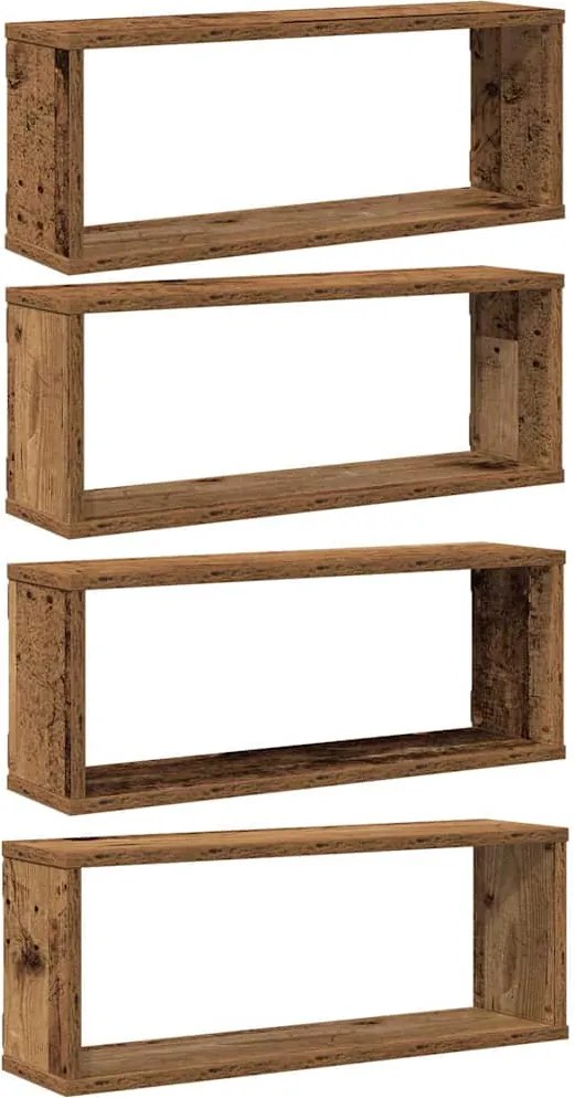 vidaXL 4 db antik fa színű szerelt fa fali kockapolc 60 x 15 x 23 cm