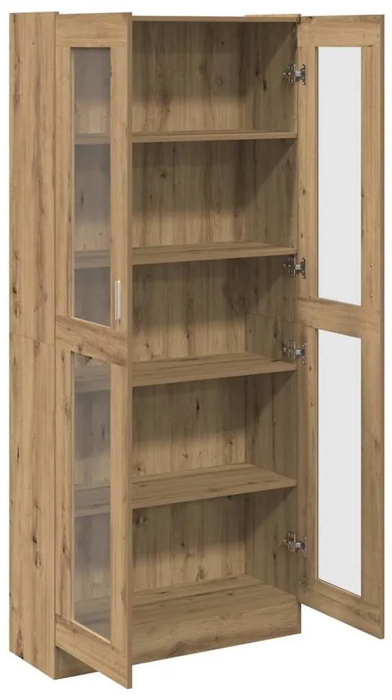 kézműves tölgy színű szerelt fa magasszekrény 82,5x30,5x185 cm