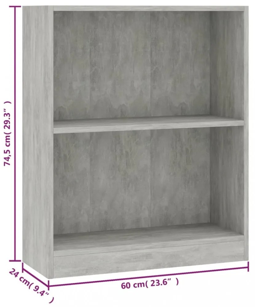 betonszürke szerelt fa könyvespolc 60 x 24 x 76 cm
