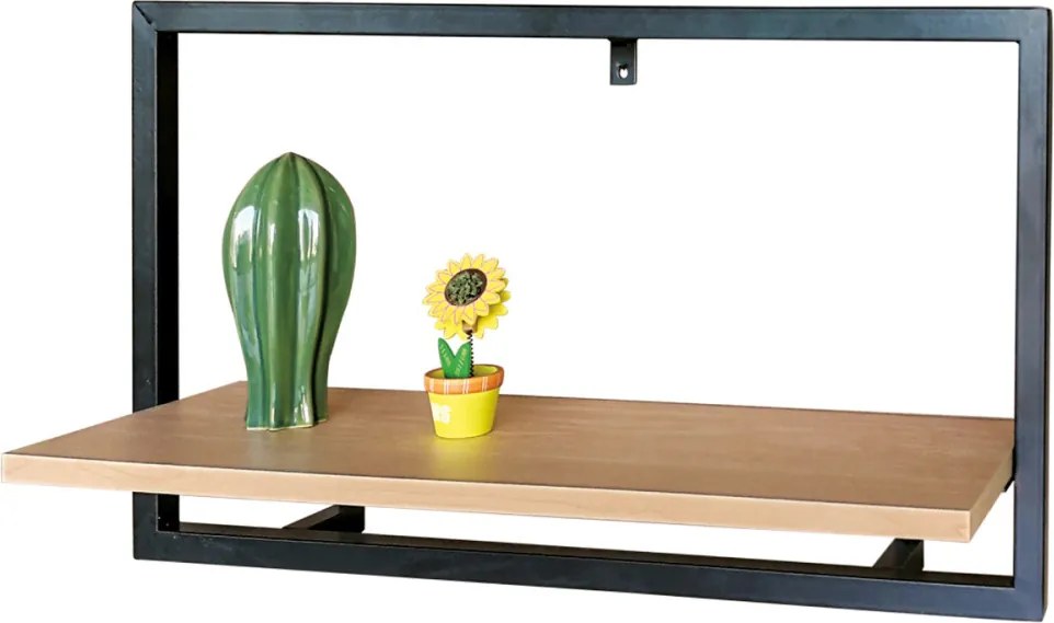 Modern falipolc tölgy színben fekete fém kerettel 65x20 cm P-074 belföldi raktárból