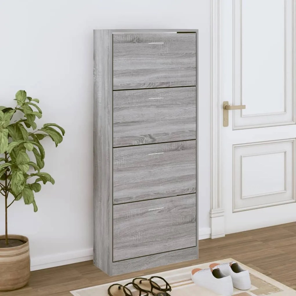 szürke sonoma színű szerelt fa cipősszekrény 63x24x147 cm